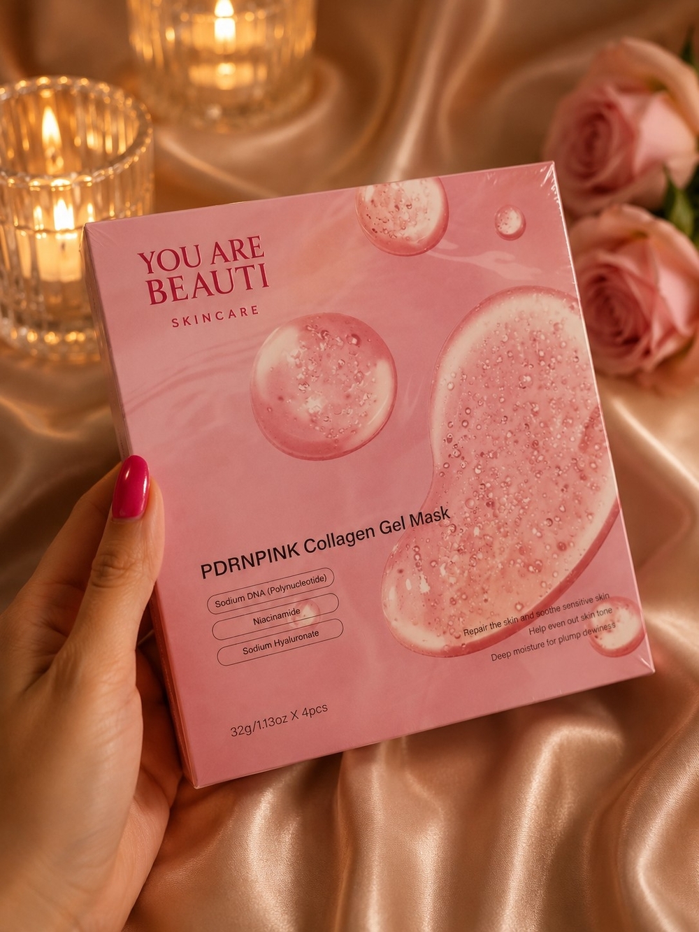 PDRNPINK Collagen Gel Mask — Pink Hydrating Face Mask 4 Peices